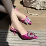 Summer New Korean Style Rhinestone Square Buckle Pointed Toe