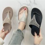 New Chilean style women's flip-flops, fashionable and rhinestone-embellished, summer thick-soled wedge heel beach sandals - Image 7