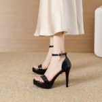 Patent Leather High Heels, 12cm Stiletto Heel, Waterproof Platform, Elegant One-Strap Open Toe Sandals for Women
