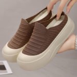Women's summer breathable thick-soled slippers, plain color, low-cut, height-increasing, simple soft-soled half-slippers.