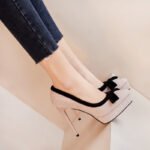 ashionable color-blocked pointed toe shoes with bow - Image 5
