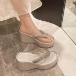 Rhinestone silver ultra-high heel wedge heel thick-soled