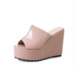 Foreign trade European and American summer new wedge thick bottom pink patent leather waterproof platform high heel - Image 5