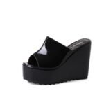 Foreign trade European and American summer new wedge thick bottom pink patent leather waterproof platform high heel - Image 8