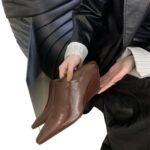 European and American style closed-toe half mules, soft leather, square toe, wedge heel, high-heeled sandals, fashionable, suitable for outdoor wear, - Image 2