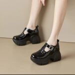Platform platform black leather shoes, new spring/summer - Image 5