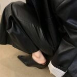 European and American style closed-toe half mules, soft leather, square toe, wedge heel, high-heeled sandals, fashionable, suitable for outdoor wear, - Image 5