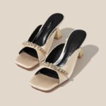 Beautiful High Heels Champagne Color Square Toe Sandals for Women - Image 5