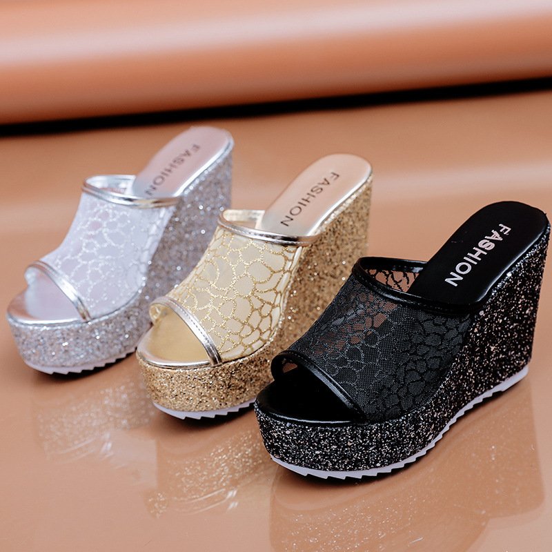 15133257022_1680907597 New Fashion Wedge Heel Peep Toe Mesh Strap High Heel - Image 1