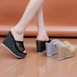 New Fashion Wedge Heel Peep Toe Mesh Strap High Heel - Image 8