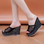 New Fashion Wedge Heel Peep Toe Mesh Strap High Heel - Image 4