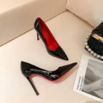 New Arrival Black and Red Sole High Heels for Women - Pointed Toe, Stiletto Heel, Sexy Glossy Patent Leather Shoes - Image 4