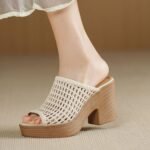 New Style Platform Retro Wedge Heel Open Toe Woven Sandals, Roman Sandals, One-Strap Slippers - Image 3