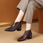Women's genuine soft leather ankle boots, fashionable chunky heel - Image 3