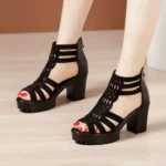 New Style Women's Sandals with Rhinestone Hollow Out Fashion, Peep Toe, Non-slip, Versatile High-Heeled Roman Sandals
