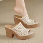 New Style Platform Retro Wedge Heel Open Toe Woven Sandals, Roman Sandals, One-Strap Slippers - Image 2