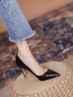 Versatile high-heeled women's soft leather work shoes