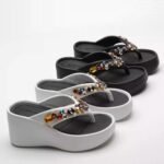 Women's super high-heeled rhinestone flip-flops