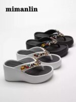 Women's super high-heeled rhinestone flip-flops