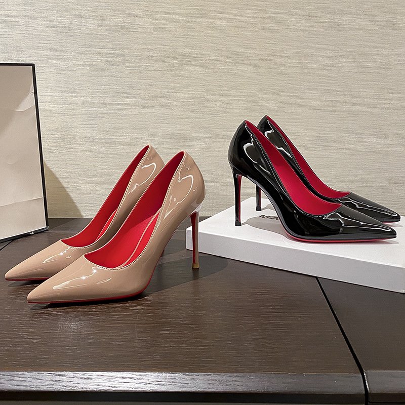 O1CN01gf8lO61UfelQ1a1PK_!!2212469962545-0-cib New Arrival Black and Red Sole High Heels for Women - Pointed Toe, Stiletto Heel, Sexy Glossy Patent Leather Shoes - Image 1