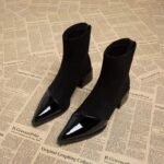 New Pointed Toe Patchwork Retro Ankle Boots - Image 4
