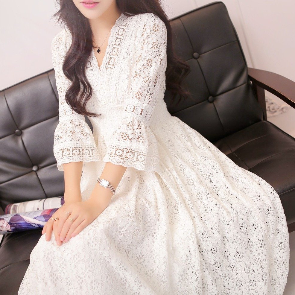 O1CN01t1n8hs2G6U8YKZWsI_!!2218901148966-0-cib Spring and Summer Women's Elegant Fairy Lace V-neck dress Slim-fit - Image 1