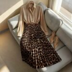 Leopard Spliced ​​Pleated Dress Leopard Print Patchwork