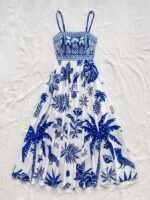 New Women's A-line Dress with Printed Design, Thin Straps - Image 4