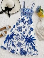 New Women's A-line Dress with Printed Design, Thin Straps - Image 3