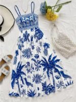 New Women's A-line Dress with Printed Design, Thin Straps