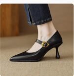 French pointed-toe chunky heel Mary Jane shoes - Image 2