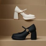 New style, elegant single shoes, French style chunky heel, round toe, small leather shoes.