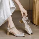 New Chinese style square-toe hollow Mary Jane shoes, women's high heels