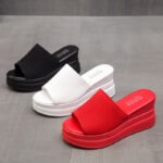 New platform wedge sandals for women, Korean style, flyknit, polyurethane thick sole, lightweight, export women's slippers