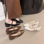 new style, low heel, square toe, shallow mouth, single buckle strap, shallow mouth Mary Jane shoes