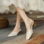 Retro Chunky Heeled Mules, New Summer Style, Mid-Heel, Versatile Square Oe Sandals, Backless Mules, Suitable For Outdoor Wear.
