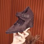 French-style square-toe flats for women, comfortable and stylish high heels with rhinestones - Image 3