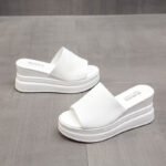 New platform wedge sandals for women, Korean style, flyknit, polyurethane thick sole, lightweight, export women's slippers - Image 7