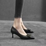 New Style Niche French High Heels Women's Stiletto Heels, Apricot Color, Metal Buckle, Low-Cut Shoes - Image 4