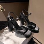 Temperament thick heel frosted soft leather high heels - Image 2