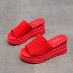 New platform wedge sandals for women, Korean style, flyknit, polyurethane thick sole, lightweight, export women's slippers - Image 2