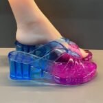 Stylish new crystal color-block transparent slippers for women